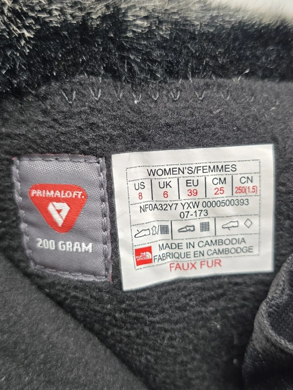 The North Face Snow Boots Black Waterproof Primaloft Faux Fur Winter Womens Sz 8